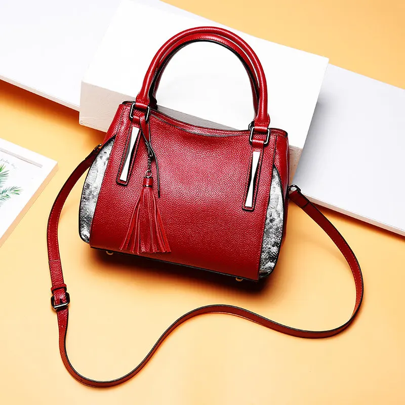 

New Arrival Fashion Women's Bag Top Layer Genuine Leather Luxury Top-Handle Bag Serpentine Patchwork Shoulder Bags