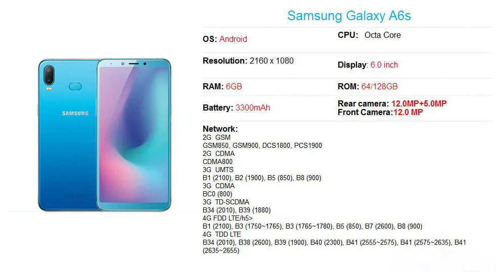 Samsung Galaxy A6s G6200 Smartphone 6.0\ Samsung Galaxy A6s G6200 Smartphone 6.0\