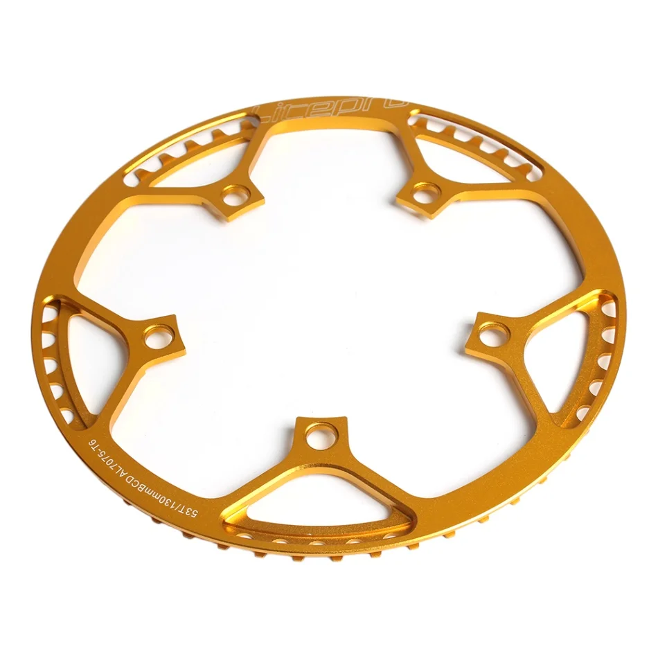Велосипедная звездочка, складное Велосипедное кольцо с одной рукояткой, круглая цепь BCD 130 мм, 5 болтов, цепь 53 T/45 T - Цвет: Gold 53T