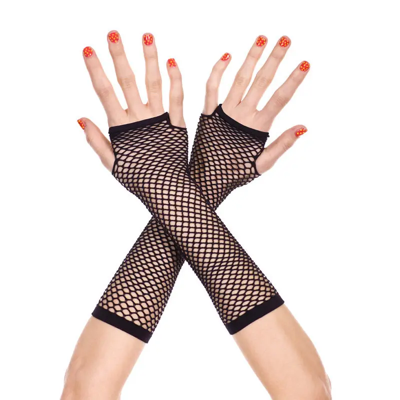 Популярные неоновые сетчатые без пальцев длинные перчатки для ног манжета готика панк маска(Цвет: Черный