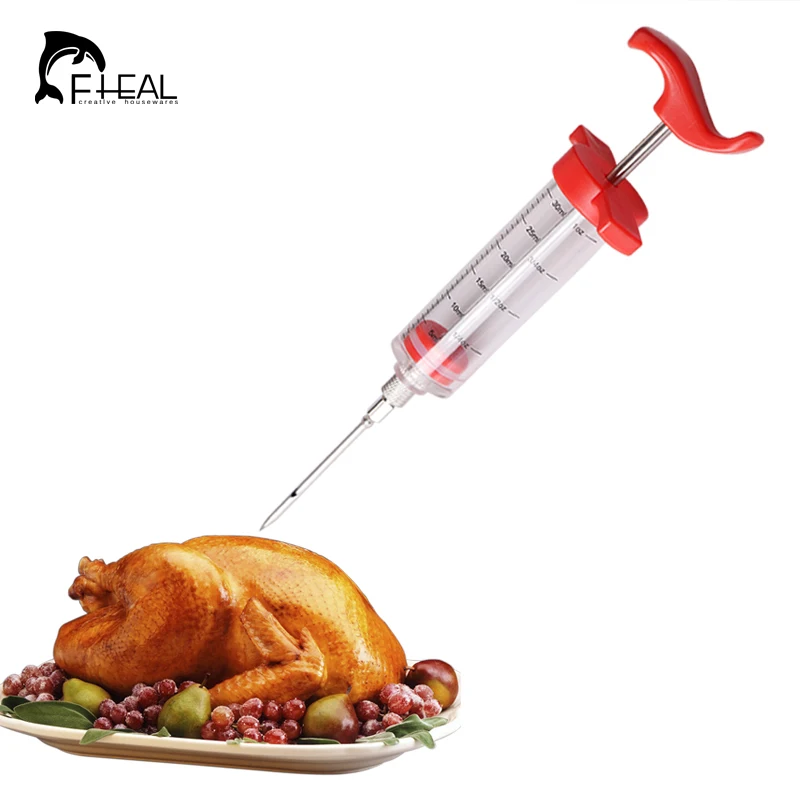 

FHEAL BBQ Meat Syringe Marinade Injector Turkey Chicken Meat Flavor Syringe Kitchen Cooking Syinge Accessories Kitchen Tools
