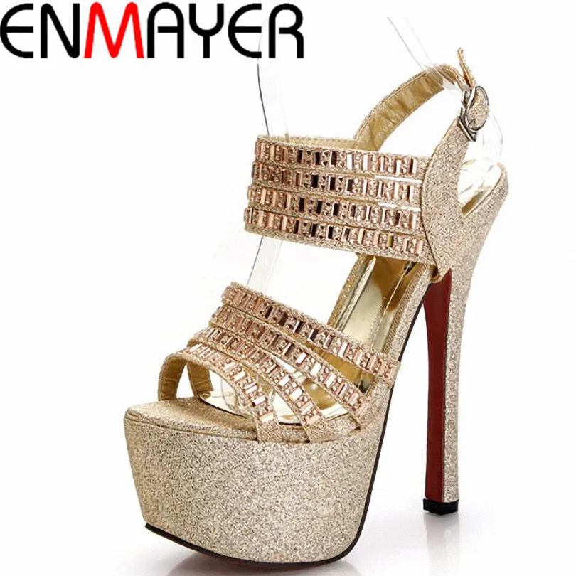 

ENMAYER Rhinestone Fashion Crystal  Women's Sandals Shoes for Women  Buckle Strap tHigh Quality Princess Shoes Platform Sandals