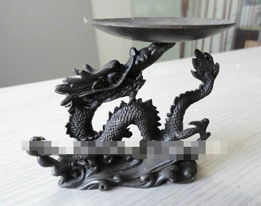

B0601 503Ancient plate chinese bronze Dragon playing a ball candlestick old antique statue