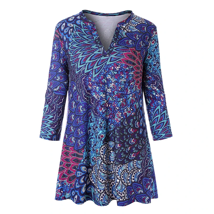 Women Loose Flowers 3/4 Sleeves high quality women fashion 2018 fall