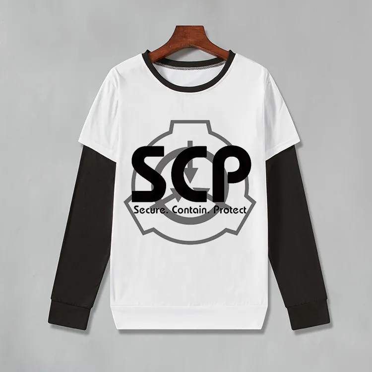 SCP long-sleeved T-shirt spring letters printed round collar T-shirts clothes for men clothing SCP long-sleeved T-shirt spring letters printed round collar T-shirts clothes for men clothing