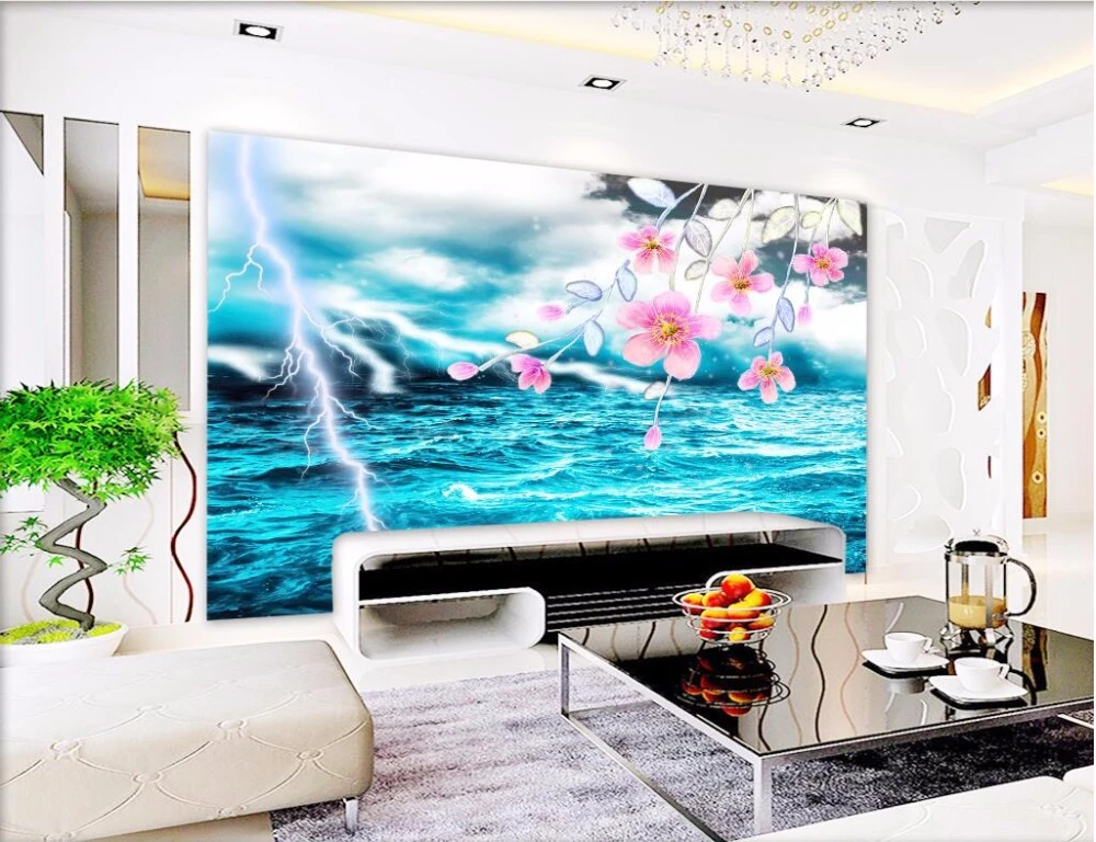 3d壁紙カスタムフォトクール雷グリーンシービュー画像リビングルーム装飾画3d壁壁画壁紙 3d Wall Murals Wallpaper 3d Wallpapermural Wallpaper Aliexpress