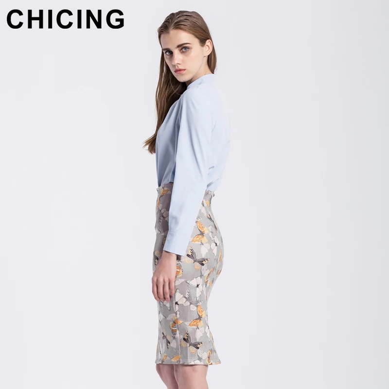 CHICING High Street Women Butterfly Pattern Print Pencil Skirt 2018 Sexy Stretch High Waist Bodycon Midi Skirt Saias A1709087 Skirts
