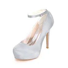 Fashion closed toe innen versteckte plattform dame high heels satin kleid schuhe knöchelriemen pumps rot weiß elfenbein silber grau blau