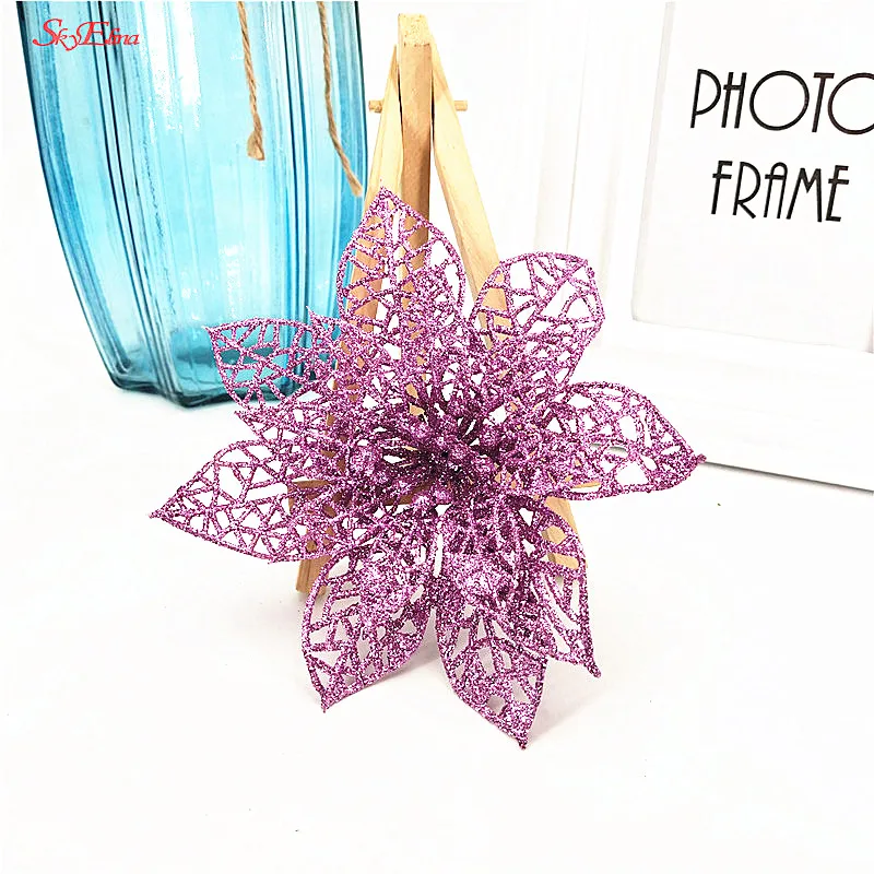 Модные 10 шт Пластиковые Полые блестящие красивые рождественские Полые Цветы вечерние украшения для елки 15 см 8Z-HH186 - Цвет: purple