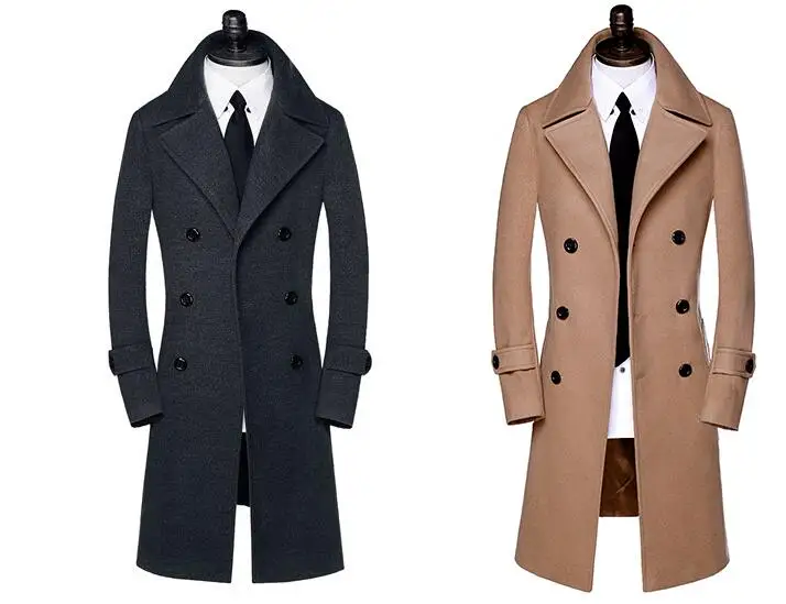 Casual woolen coat men double breasted trench coats overcoat mens cashmere coat casaco masculino england black grey khaki S- 9XL Casual woolen coat men double breasted trench coats overcoat mens cashmere coat casaco masculino england black grey khaki S- 9XL