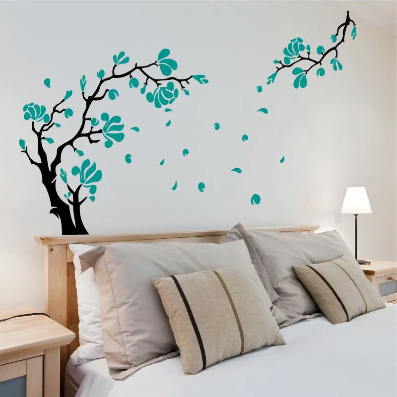 Большие размеры цветок магнолии и дерево настенные художественные наклейки съемные высококачественные виниловые наклейки на стены для гостиной домашний декор