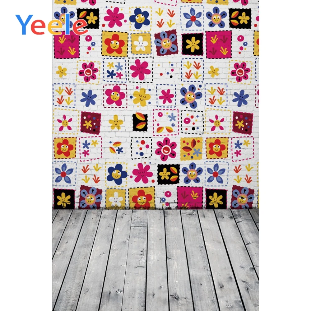 

Yeele Cartoon Sunflower Pattern Poster Wall Plank Floor Baby Scene Photography Background Photographic Backdrop For Photo Studio