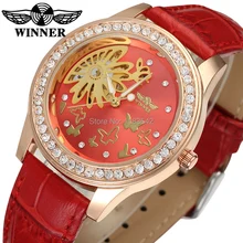 Relogio Feminino font b Winner b font hand watch for girl red color dial and leather