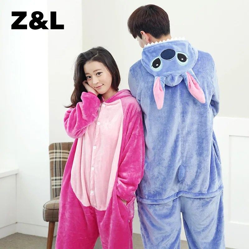 Lilo & Stitch pareja ropa de dormir conjunto adultos franela Anime Pijama  Cosplay de la historieta caliente capucha Onesies Unisex Homewear pijamas  lindos|P1197| - AliExpress