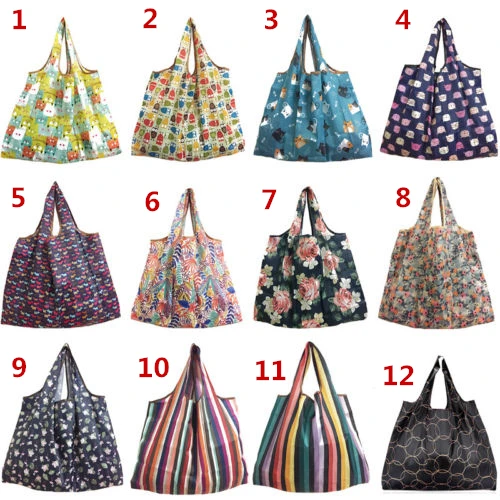 

New Lady Foldable Recycle Shopping Bag Eco Reusable Shopping Tote Bag Cartoon Floral Fruit Vegetable Grocery
