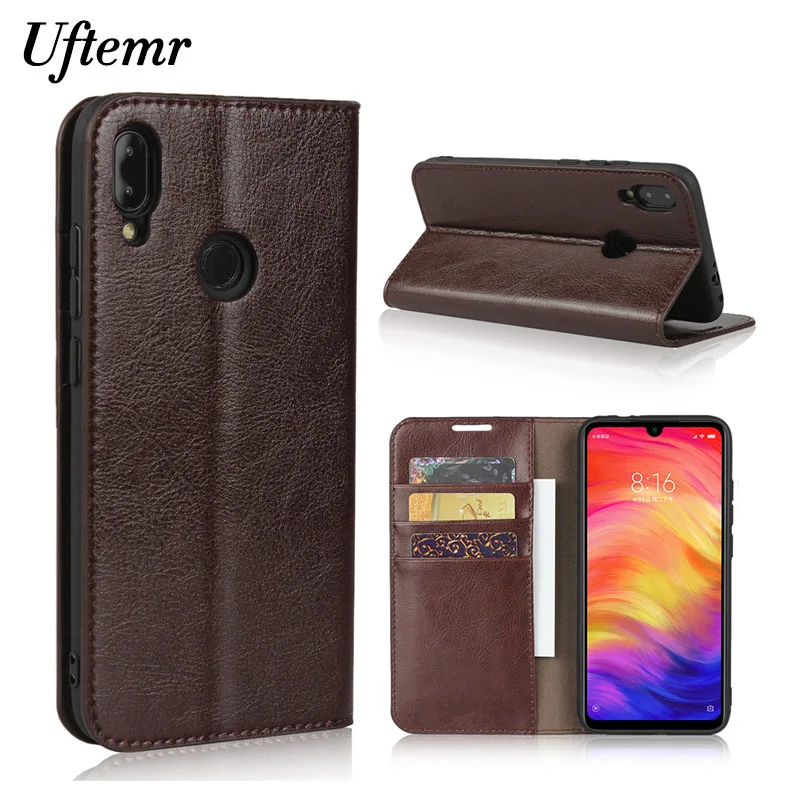 

Uftemr Phone Case for Xiaomi Redmi Note 7 Pro Case Redmi Note 7 7Pro Cover Luxury Retro Genuine Leather Crazy Horse Wallet Cover