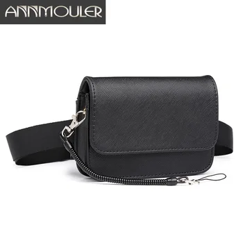 

Annmouler New Fashion Women Fanny Pack Pu Leather Multinational Waist Packs Adjustable Black Waist Belt Bag for Girls Phone