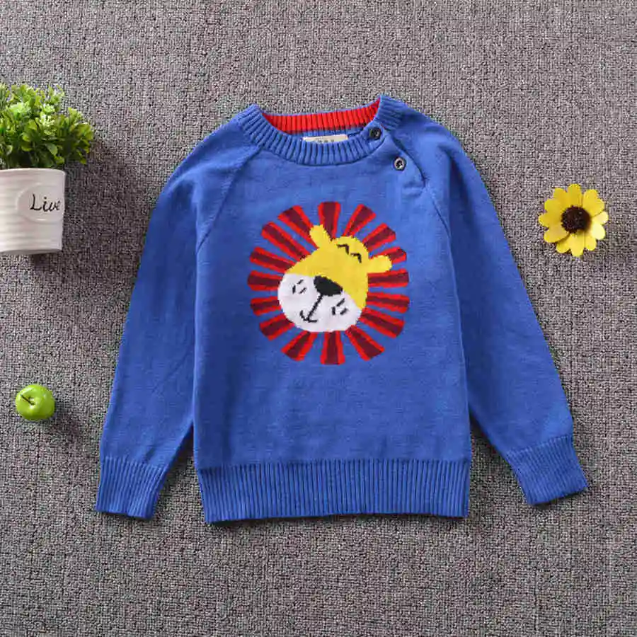 Хлопковые свитера с пятнами; трикотажный свитер с длинными рукавами для маленьких детей; свитер с круглым вырезом и рисунком; сезон осень года - Цвет: Синий