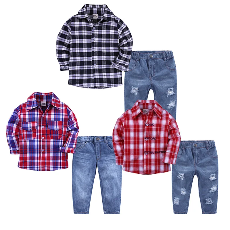 Spring Cotton Children Boy Clothing Sets Newborn Baby Boy Outfit Plaid