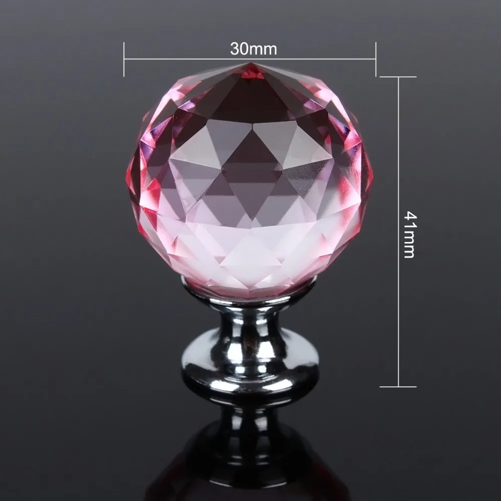 30mm Pink Color Door Drawer Pull Handle Diamond Wardrobe Knobs K9