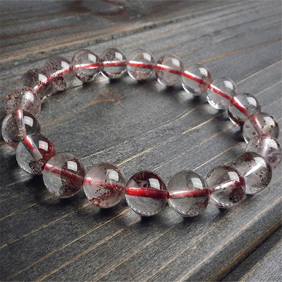 

10mm Just One New Hot Women Female Fashion Jewelry Transparent Natural Red Phantom Quartz Ash Volcanic Crystal Bead Bracelet