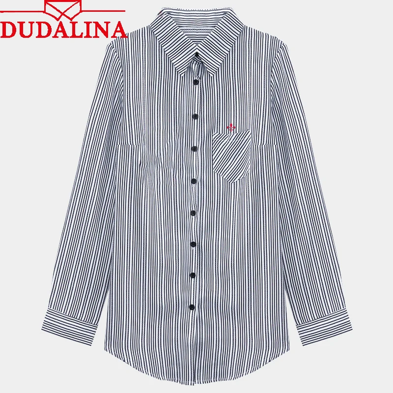 

Dudalina Harajuku Style Shirt Women Cotton Blouses Striped Ladies Tops Long Sleeve Female Clothes Plus Size Shirt 2019