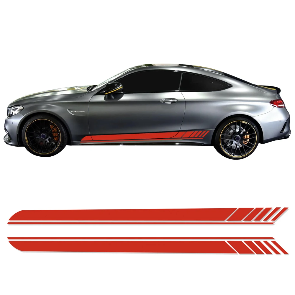 2 Pieces Skirt Sill for Mercedes Benz AMG Edition 1 C63 Coupe W205 Vinly Decal Side Stripes Stickers C200, C250 C300-6 colors