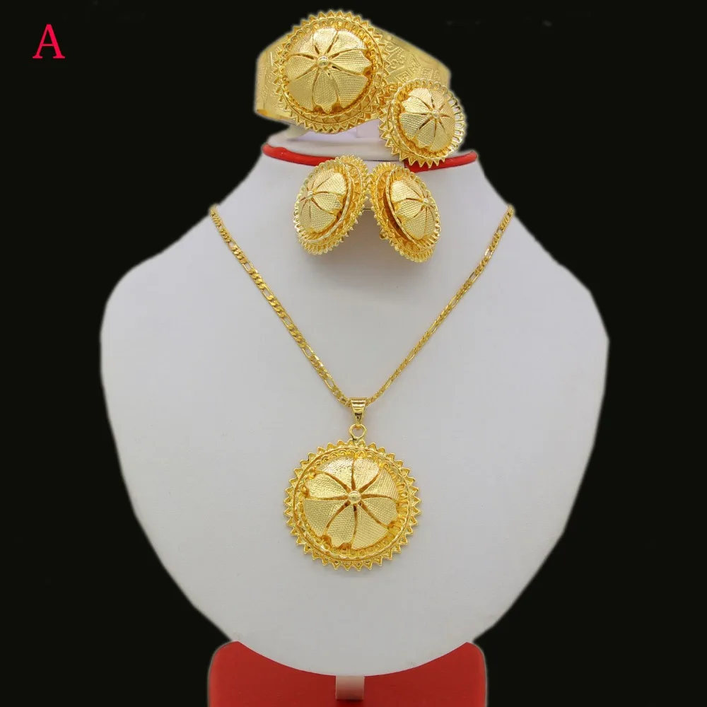 

Ethiopian Bridal Wedding Jewelry Set Gold Color Necklace/Earring/Ring/Bangle/Pendant African/Nigeria/Arabic Women Jewelry Sets