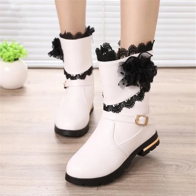 MHYONS Girls Fashion Boots Princess Lace With Bow Tie PU Leather Water