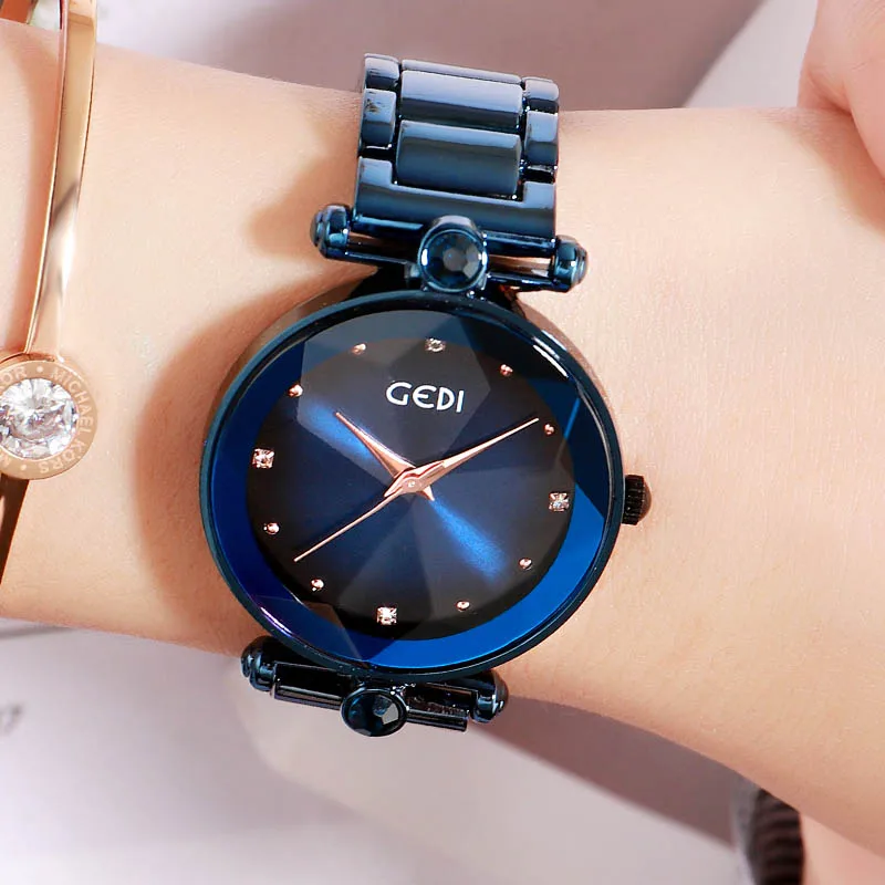 GEDI Rosegold Quartz Women's Watches Top Brand Luxury Ladies Clock Fashion Women Watch Simple Female Wristwatch reloj mujer New - Цвет: Blue watch