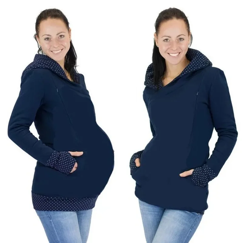 Autumn Winter Warm Nursing Maternity Hoodies for Pregnant Women Breastfeeding Pregnancy Hooded Top Maternity Lactation Sweater