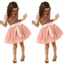 Элегантное летнее платье с леопардовым принтом для маленьких девочек, вечерние платья принцессы с фатиновой юбкой-пачкой для балета, От 2 до 7 лет
