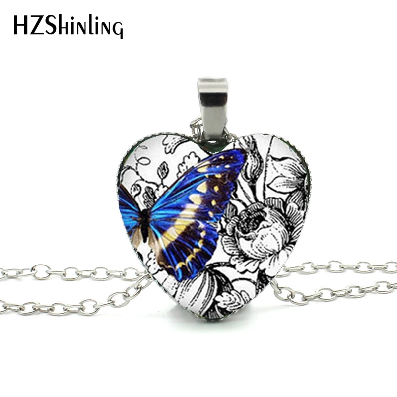 

New Bright Butterfly Heart Necklace Butterfly Heart Pendant Butterfly Jewelry Murano Glass Heart Necklace HZ3