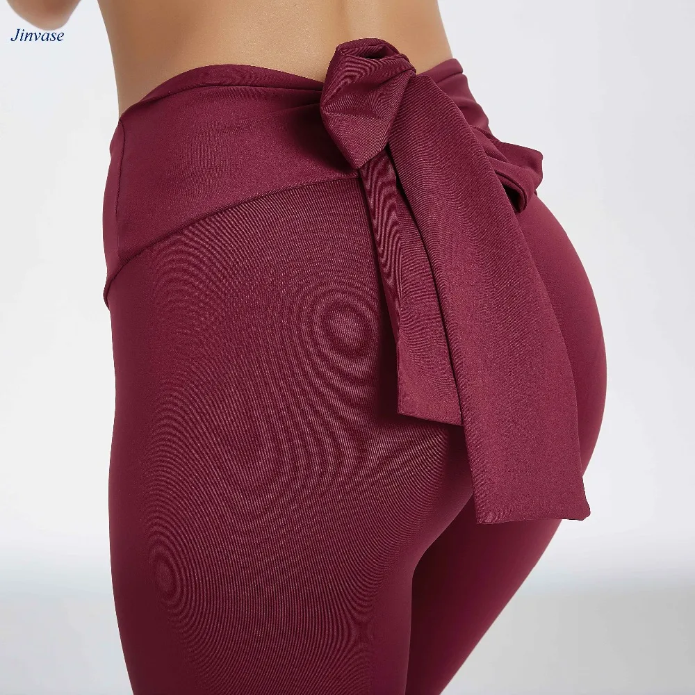 

P031 New arrival Yoga Pants Women burgundy grey black purple Gym Fitness Compression Yoga leggings Slim Running Tight with bow