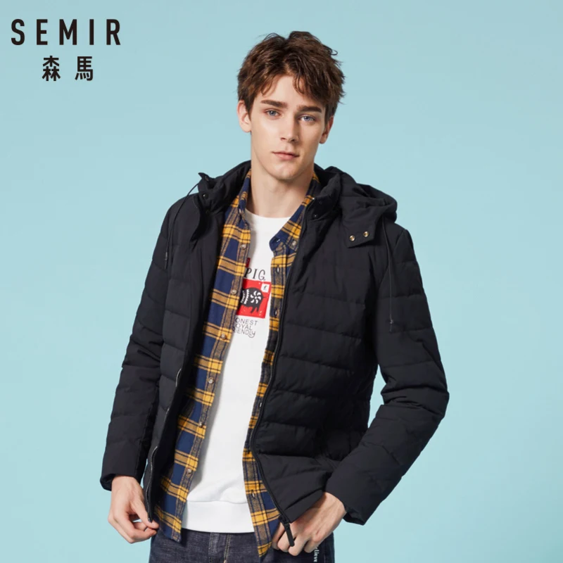 SEMIR Мужская стеганая легкая пуховая куртка с капюшоном на молнии со съемным
