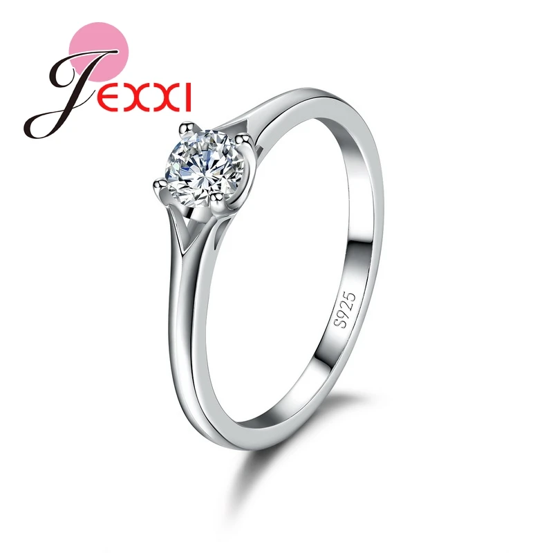 CZ Кристалл женские Свадебные обручальные кольца 925 пробы Серебряное кольцо на палец Фирменное классическое юбилейное кольцо аксессуары