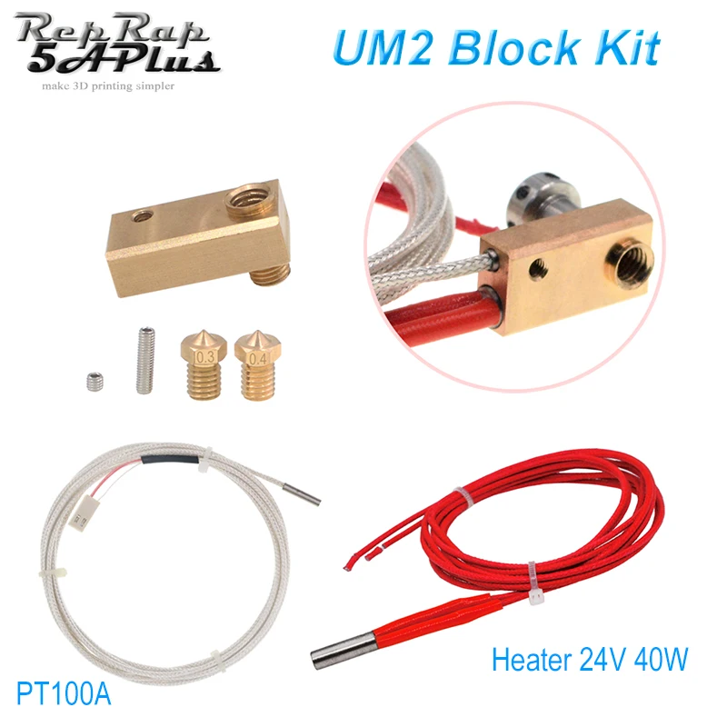 Modified Version Brass Heated Block for Ultimake 2 UM2 Printer 1.75mm Filament with 6mm Cartridge Heater PT100 A Sensor Modified Version Brass Heated Block for Ultimake 2 UM2 Printer 1.75mm Filament with 6mm Cartridge Heater PT100 A Sensor