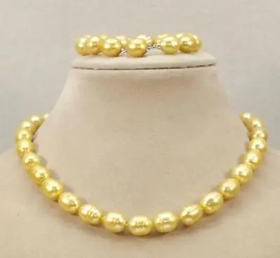 

SHIPPING HOT sell new Style >>>>10-13mm AAA south sea baroque gold pearl necklace bracelet 14k yellow clasp