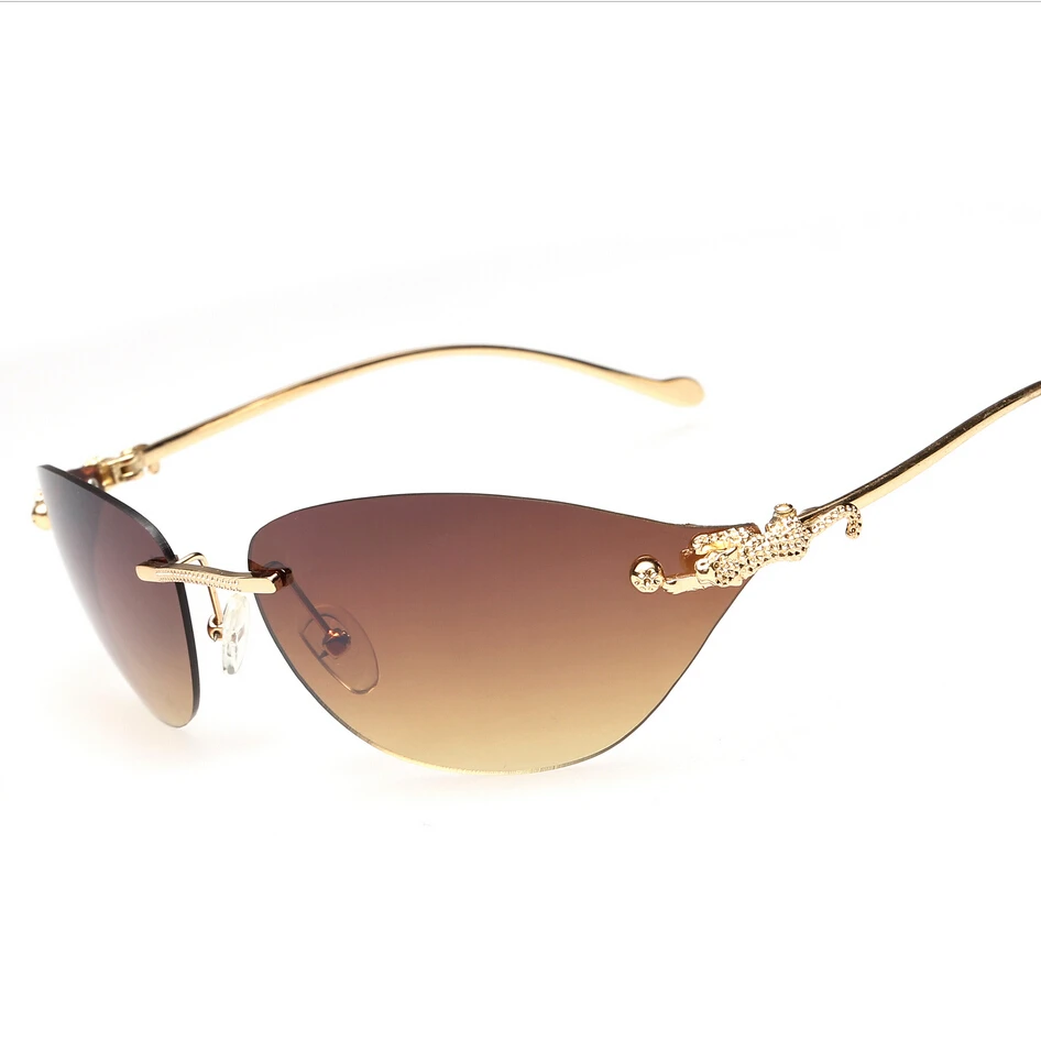 High Quality 2017 Rimless Women Sunglasses Brand Designer Leopard Retro