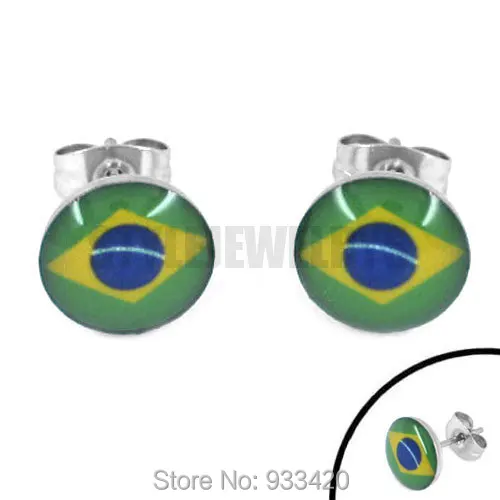 

Free Shipping! Enamel Brazil Flag Earrings Motor Earring Studs SJE370081
