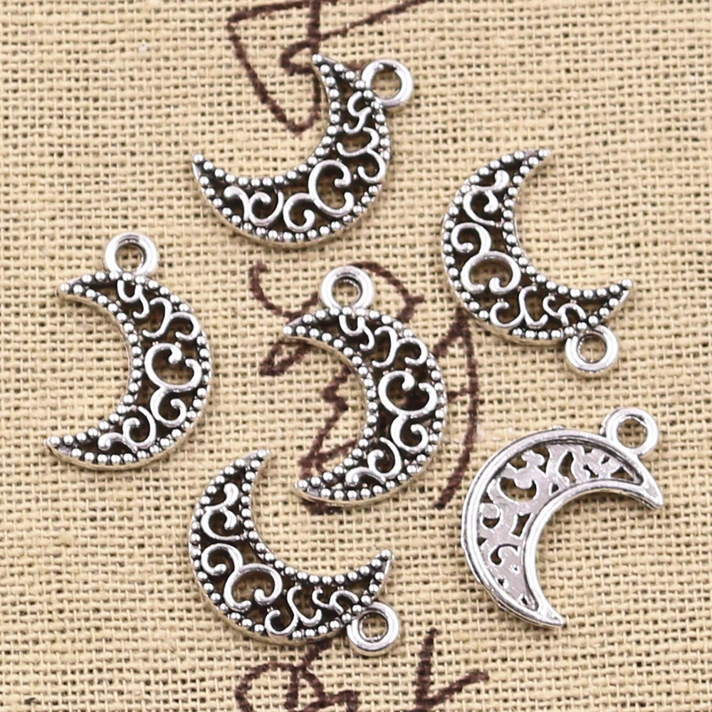 

20pcs Charms lovely hollow moon 18x12mm Antique Silver Plated Pendants Making DIY Handmade Tibetan Silver Finding Jewelry