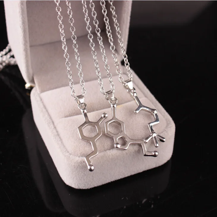 

2017 New Statement Necklaces For Women Silver Plated Dopamine Necklace Molecules Pendant Science Charm Necklace 3piece/set