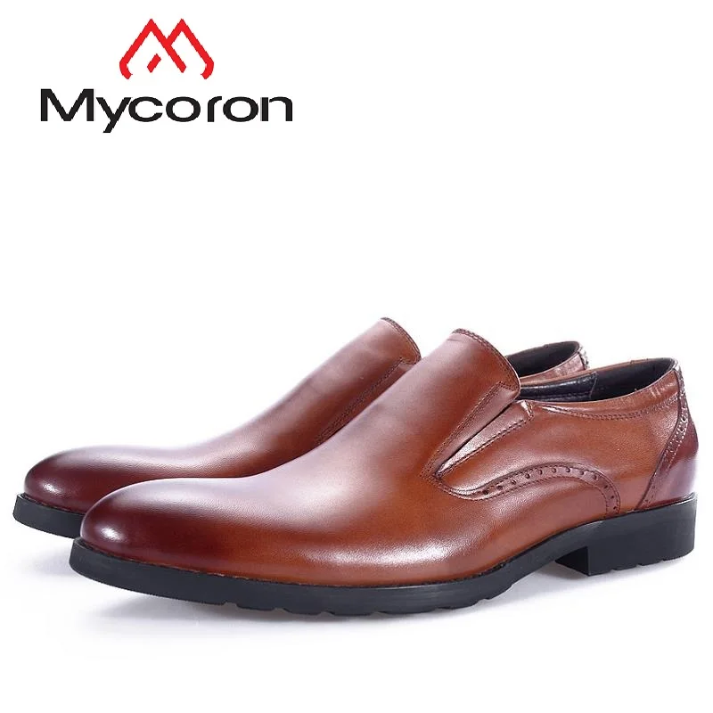 Masculino Negócios Mycoron Um Confortáveis Preto Couro Preguiçosos Socia Quality Handmade Bicudos De Top marrom Genuíno Pedal Sapatos Vestido S6S7H