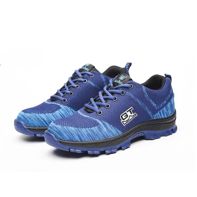 Men's Plus Size Breathable Mesh Steel Toe Outdoor Safety Shoes Men Industrial& Construction Puncture Proof Work Shoes - Цвет: GT01 Blue