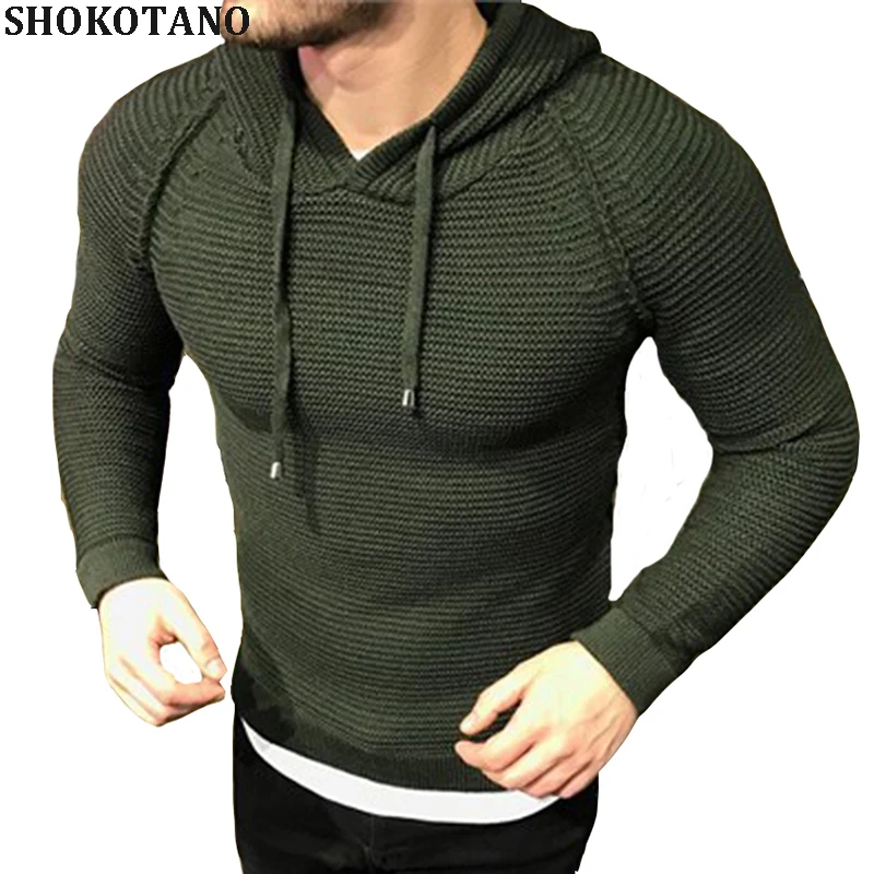 SHOKOTANO Men Hooded Striped knitting Sweater Solid Pullover Hombre ...