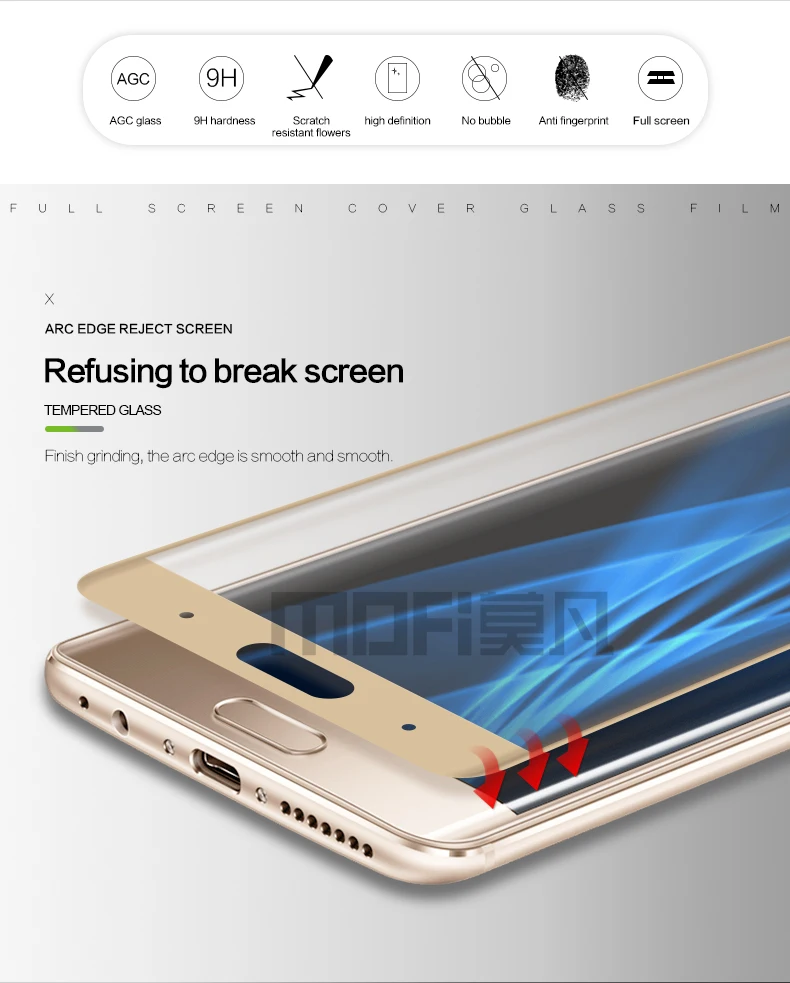3D изогнутое закаленное стекло для huawei mate 9 Pro MOFI защита экрана полная защитная пленка для huawei mate 9 Pro 5,5 дюймов