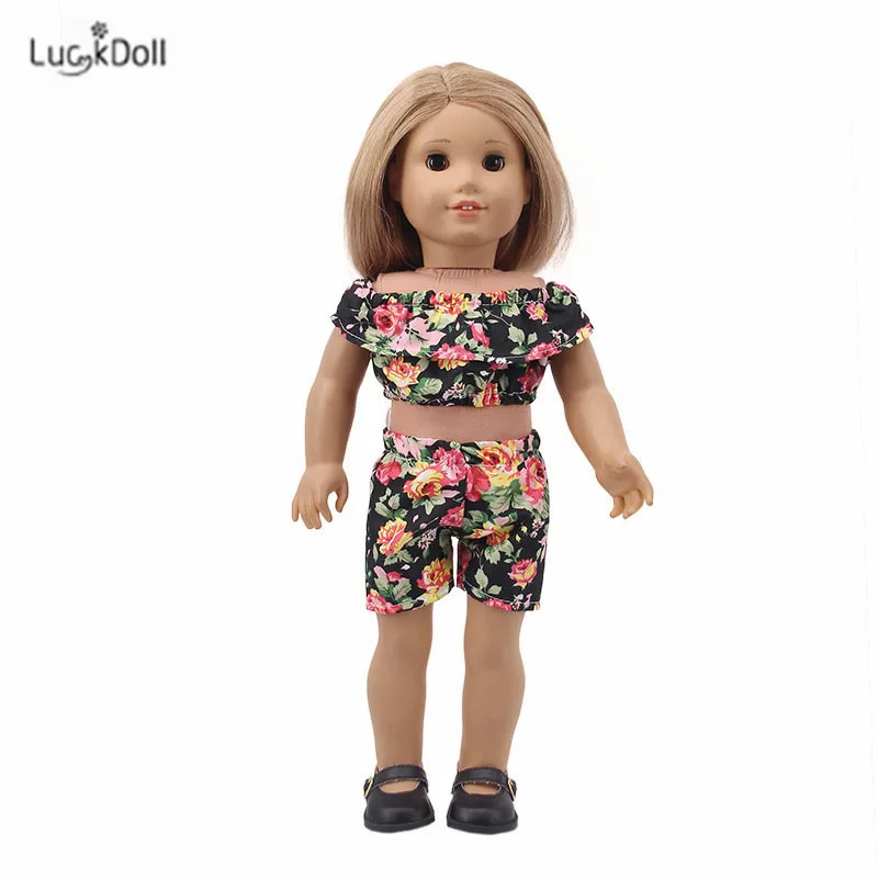 LUCKDOLL цветок короткий рукав шорты комплект подходит 18 дюймов Американский 43 см BabyDoll одежда аксессуары, игрушки для девочек, поколение, день рождения Gif