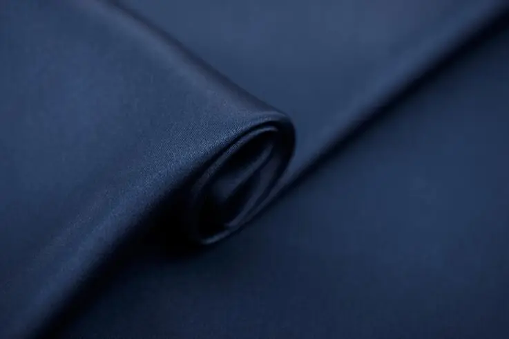 

Howmay 100% pure silk charmeuse satin fabric 30m/m 114cm dark blue 70# especially heavy weight for dress or cheongsam