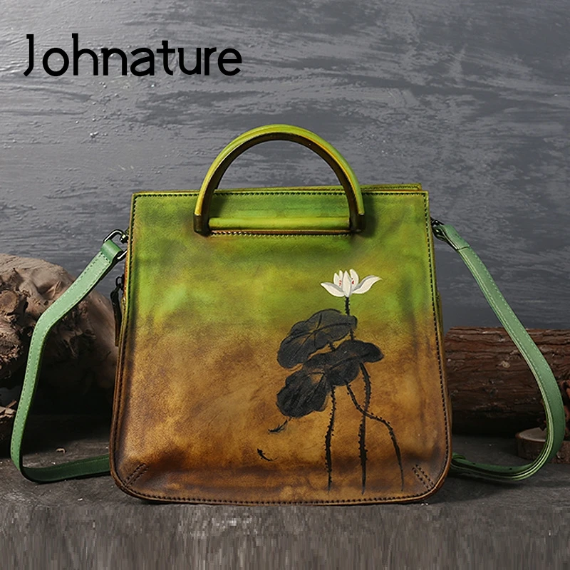 Женские сумки на плечо Johnature винтажные из натуральной кожи молнии с цветочным
