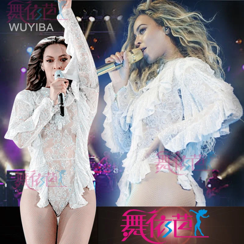 Танцевальная Звезда Певица Beyonce бар DS костюм Кружевной комбинезон DJ Женская